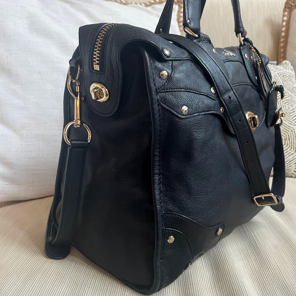 Rare Coach Rhyder 33 Black Pebbled Leather Satchel Crossbody | Gold Hardware - Picture 2 of 11